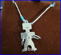 Navajo Kachina Necklace Sterling Silver Natural Turquoise Vintage Signed Great