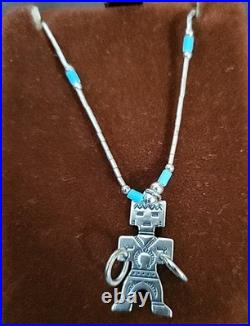 Navajo Kachina Necklace Sterling Silver Natural Turquoise Vintage Signed Great
