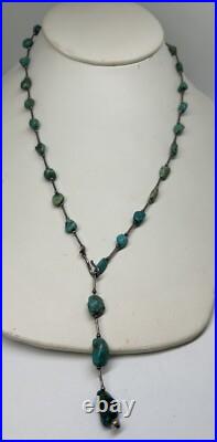 Navajo Kingman Turquoise Necklace 925 Sterling Silver Beads Vintage Lariat