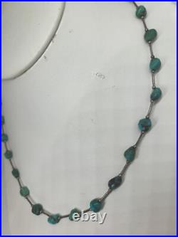 Navajo Kingman Turquoise Necklace 925 Sterling Silver Beads Vintage Lariat