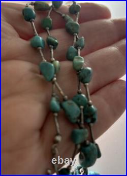 Navajo Kingman Turquoise Necklace 925 Sterling Silver Beads Vintage Lariat