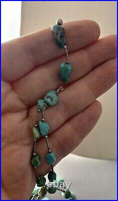 Navajo Kingman Turquoise Necklace 925 Sterling Silver Beads Vintage Lariat