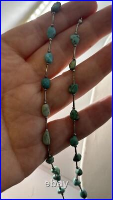 Navajo Kingman Turquoise Necklace 925 Sterling Silver Beads Vintage Lariat