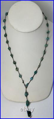 Navajo Kingman Turquoise Necklace 925 Sterling Silver Beads Vintage Lariat