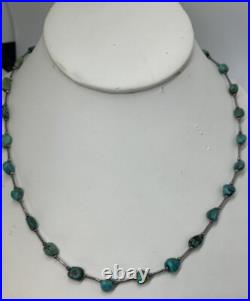 Navajo Kingman Turquoise Necklace 925 Sterling Silver Beads Vintage Lariat