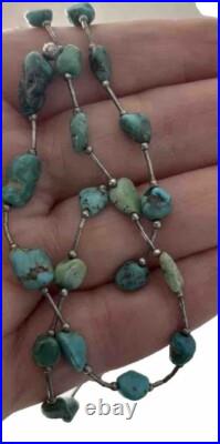 Navajo Kingman Turquoise Necklace 925 Sterling Silver Beads Vintage Lariat