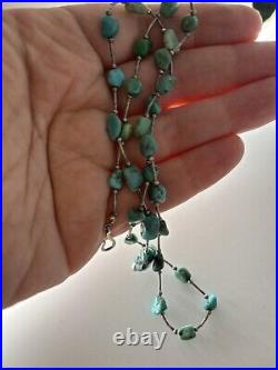Navajo Kingman Turquoise Necklace 925 Sterling Silver Beads Vintage Lariat