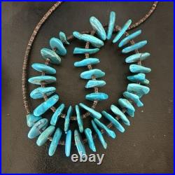 Navajo Kingman Turquoise Shell Heishi Sterling Silver Bead 24 Necklace 19633