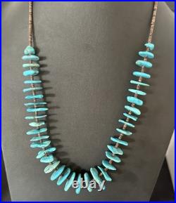 Navajo Kingman Turquoise Shell Heishi Sterling Silver Bead 24 Necklace 19633