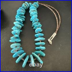 Navajo Kingman Turquoise Shell Heishi Sterling Silver Bead 24 Necklace 19633