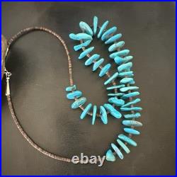 Navajo Kingman Turquoise Shell Heishi Sterling Silver Bead 24 Necklace 19633