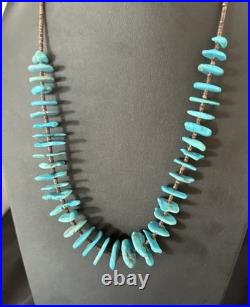 Navajo Kingman Turquoise Shell Heishi Sterling Silver Bead 24 Necklace 19633