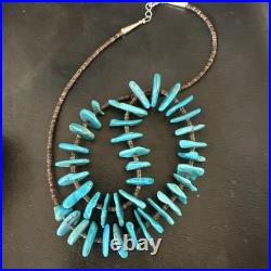 Navajo Kingman Turquoise Shell Heishi Sterling Silver Bead 24 Necklace 19633