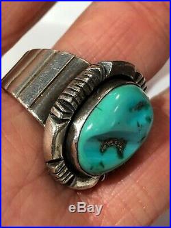 Navajo Mens Turquoise Ring Sz 10 Signed Nakai Vintage 60s Sterling Silver 17g