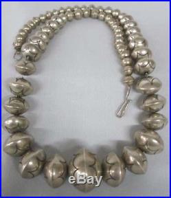 Navajo Native American Stamped Sterling Silver Bead Pearl Necklace Vintage