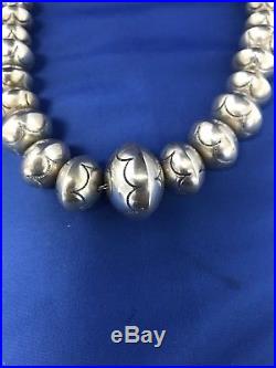 Navajo Native American Stamped Sterling Silver Bead Pearl Necklace Vintage