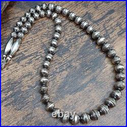 Navajo Pearl Graduated Sterling Bench Bead Necklace Vtg Old Foxtail 19