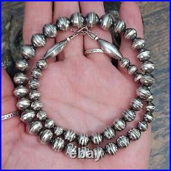 Navajo Pearl Graduated Sterling Bench Bead Necklace Vtg Old Foxtail 19