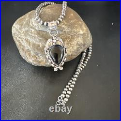 Navajo Pearls Gorgeous Black Onyx Sterling Silver Necklace Pendant 16528