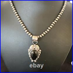 Navajo Pearls Gorgeous Black Onyx Sterling Silver Necklace Pendant 16528
