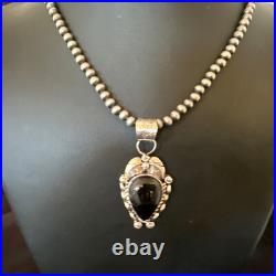 Navajo Pearls Gorgeous Black Onyx Sterling Silver Necklace Pendant 16528