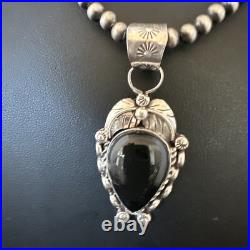 Navajo Pearls Gorgeous Black Onyx Sterling Silver Necklace Pendant 16528