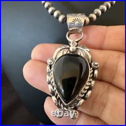 Navajo Pearls Gorgeous Black Onyx Sterling Silver Necklace Pendant 16528