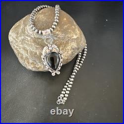 Navajo Pearls Gorgeous Black Onyx Sterling Silver Necklace Pendant 16528