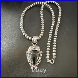 Navajo Pearls Gorgeous Black Onyx Sterling Silver Necklace Pendant 16528