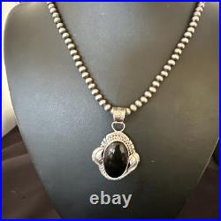 Navajo Pearls Gorgeous Black Onyx Sterling Silver Necklace Pendant 16533