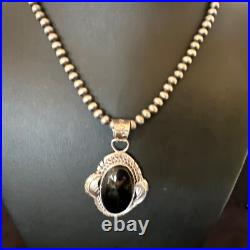 Navajo Pearls Gorgeous Black Onyx Sterling Silver Necklace Pendant 16533