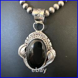Navajo Pearls Gorgeous Black Onyx Sterling Silver Necklace Pendant 16533