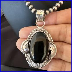 Navajo Pearls Gorgeous Black Onyx Sterling Silver Necklace Pendant 16533