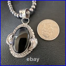 Navajo Pearls Gorgeous Black Onyx Sterling Silver Necklace Pendant 16533