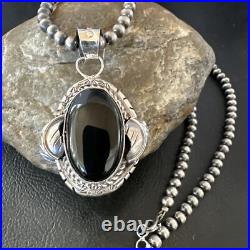 Navajo Pearls Gorgeous Black Onyx Sterling Silver Necklace Pendant 16533