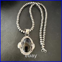 Navajo Pearls Gorgeous Black Onyx Sterling Silver Necklace Pendant 16533