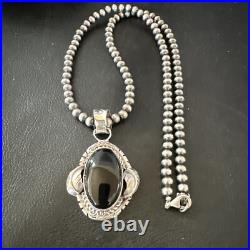 Navajo Pearls Gorgeous Black Onyx Sterling Silver Necklace Pendant 16533