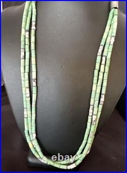 Navajo Pearls Green Turquoise Sterling Necklace 3S 17395