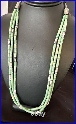 Navajo Pearls Green Turquoise Sterling Necklace 3S 17395