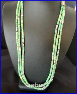 Navajo Pearls Green Turquoise Sterling Necklace 3S 17395