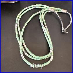 Navajo Pearls Green Turquoise Sterling Necklace 3S 17395
