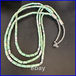 Navajo Pearls Green Turquoise Sterling Necklace 3S 17395