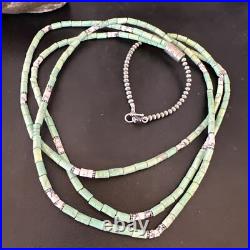Navajo Pearls Green Turquoise Sterling Necklace 3S 17395