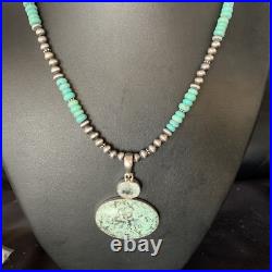 Navajo Pearls Sterling Blue Spiderweb Turquoise Necklace Pendant 13921