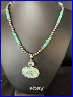 Navajo Pearls Sterling Blue Spiderweb Turquoise Necklace Pendant 13921