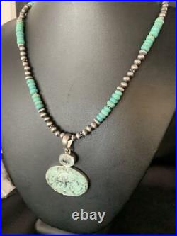 Navajo Pearls Sterling Blue Spiderweb Turquoise Necklace Pendant 13921