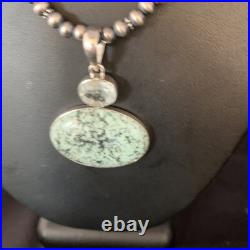 Navajo Pearls Sterling Blue Spiderweb Turquoise Necklace Pendant 13921