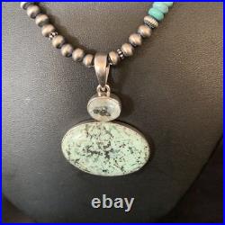 Navajo Pearls Sterling Blue Spiderweb Turquoise Necklace Pendant 13921