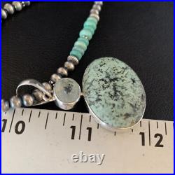 Navajo Pearls Sterling Blue Spiderweb Turquoise Necklace Pendant 13921