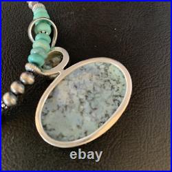 Navajo Pearls Sterling Blue Spiderweb Turquoise Necklace Pendant 13921